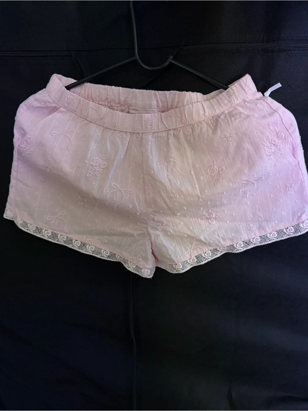 LoveShackFancy Pink Embroidered Lace-Trim Kids Shorts